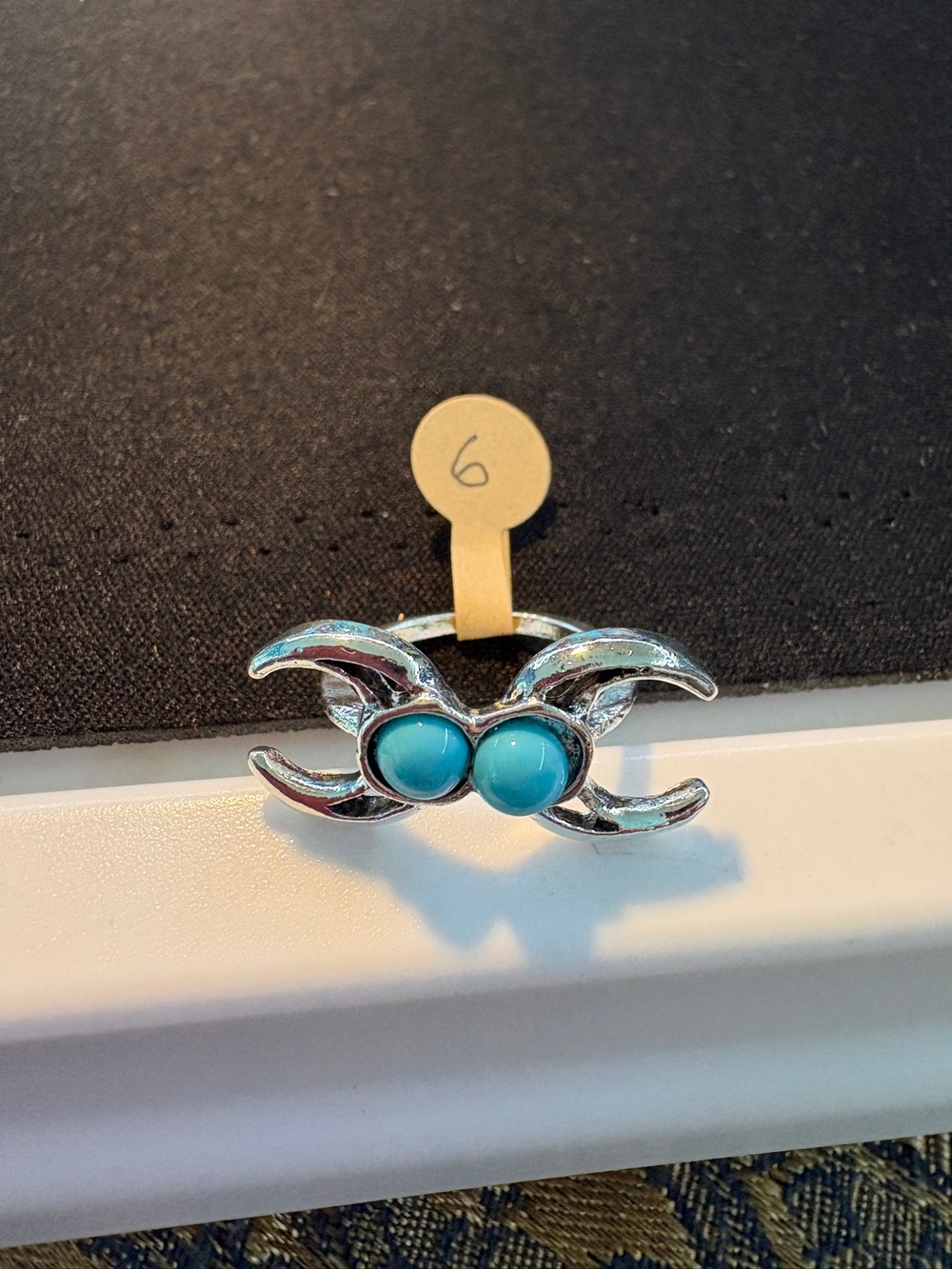 Silver-Tone Turquoise Double Stone Fashion Ring Size 6